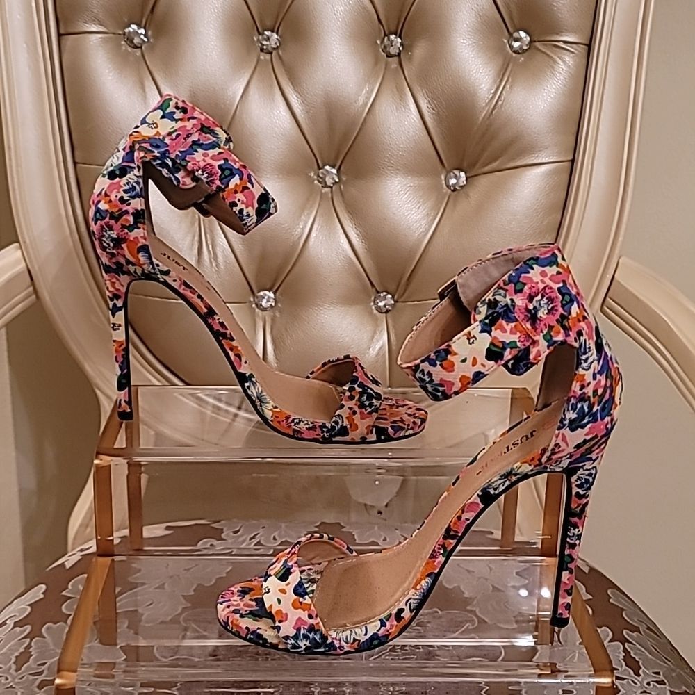 JustFab Lotus Floral High Heel Sandals